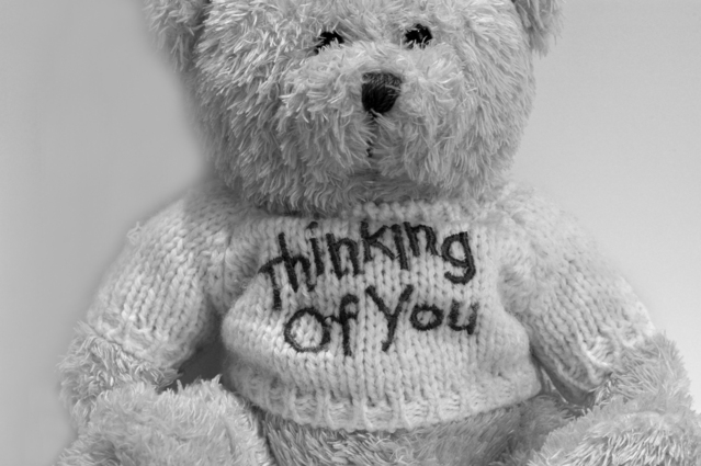 plyšový medvídek s tričkem „myslím na tebe“